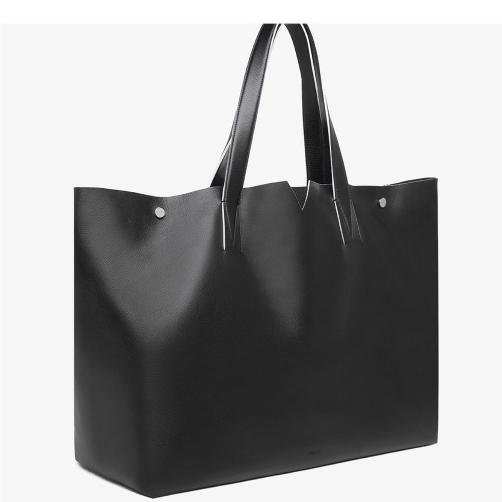 Vince Signature Collection East/West Italian Leather Tote in Black/White